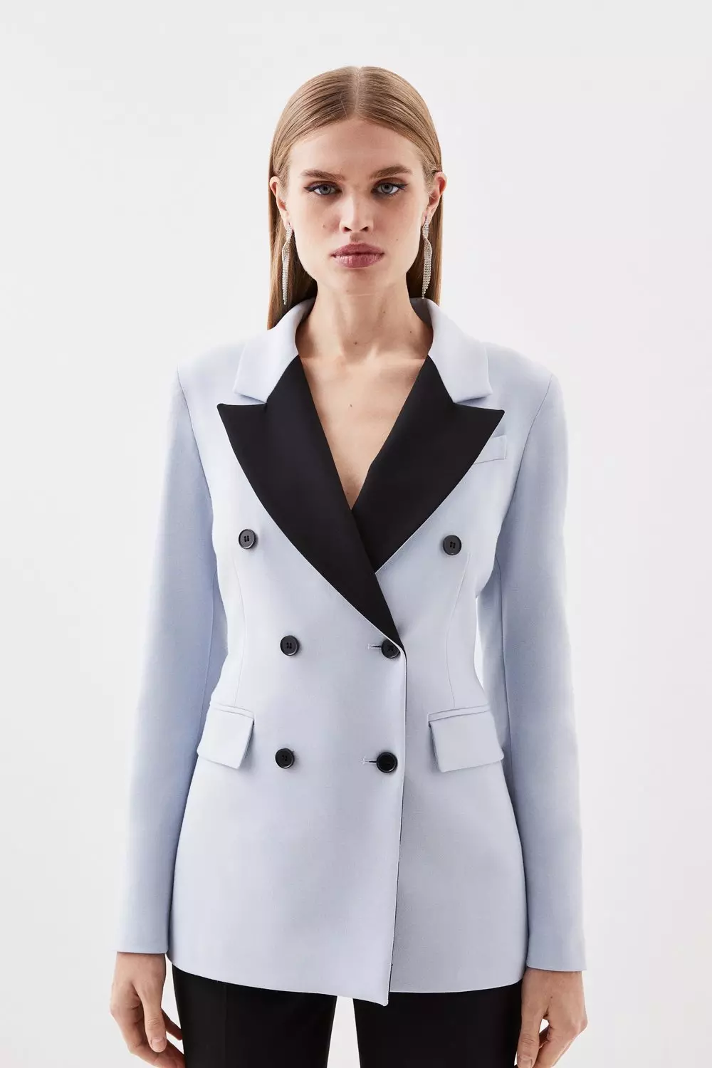 Compact Stretch Contrast Collar Db Tailored Jacket | Karen Millen